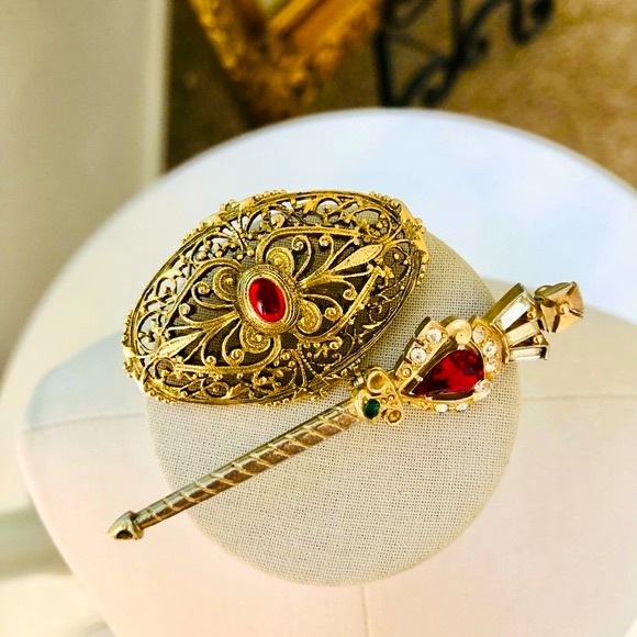 Vintage Ornate Red Filigree Scepter Brooch lot - Picture 1 of 11